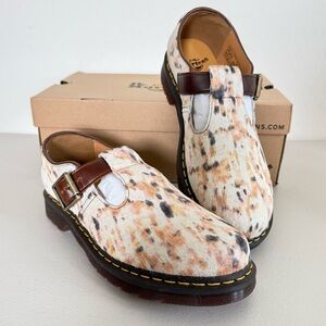 NEW DR MARTENS Genuine Calf Hair T-Bar Shoe Multi Butterscotch EU 45 US M11 W12